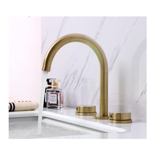 Vidric Matt Gold Kitchen Sink Mixer 3 Hole Deck Mounted Faucet And Bathroom Brass Dubole Knob Handle Three Hole Faucet 360 Swive