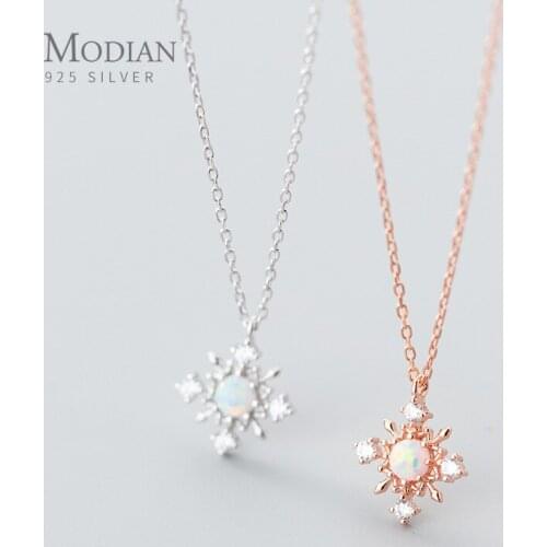 Modian New Luminous CZ Snowflake Sterling Silver 925 Pendant Necklace for Women Link Chain Korea Style Fine Jewelry Gift