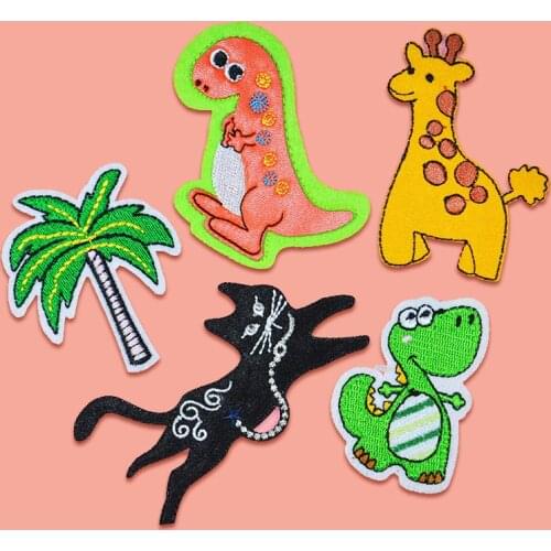 Cartoon Dinosaur Giraffe Embroidered Stripe for Clothes Iron on Children Boy Patches Thermal Sticker Patch Applique for Clothing