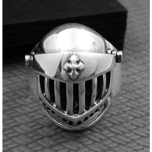Mens 925 Sterling Solid Thai Silver Ring Knight Armet Cross A2296