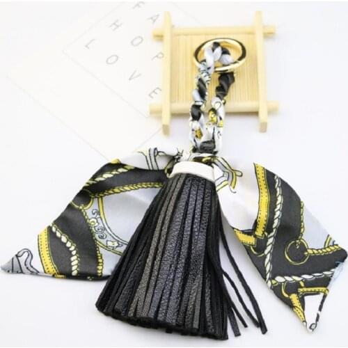 New Silk Scarf Bow Tie Keychains Leather Tassel Bag Key Chain Pendant Creative 100 Tower Key Ring Ladies Gift