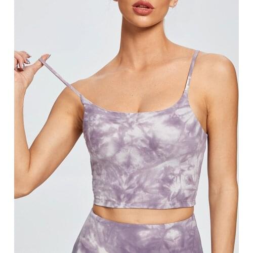 New Tie Dye Sports Bra Women Vest Type Push Up Gym Crop Top Padded Fitness Bra with Removable Cups Yoga Tank Tops Running Shirts