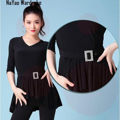 Latin Dance Dress Women Half Sleeve Half Belt Design Tops for Ballroom Samba Tango Chacha Belly Dancing Performamnce SS054