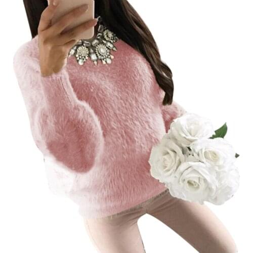 5 Colors Sexy Women Hairy Sweater Fluffy Thick Warm Long Sleeve Pullover Autumn Winter O Neck Solid Color Jumper Tops