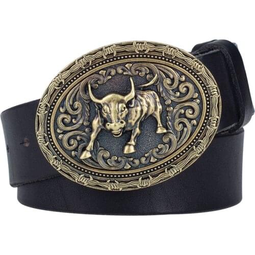 Cow Head Alloy Buckle Genuine Leather Belt Cowskin for Men Leisure Fashion Clothing Accessories