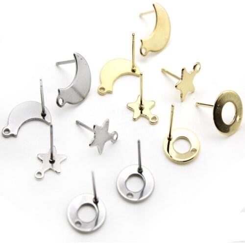 20pcs Stainless Steel Gold Star Moon Stud Earring Posts Findings Pendant Connector for DIY Earrings Jewelry Making Accessories