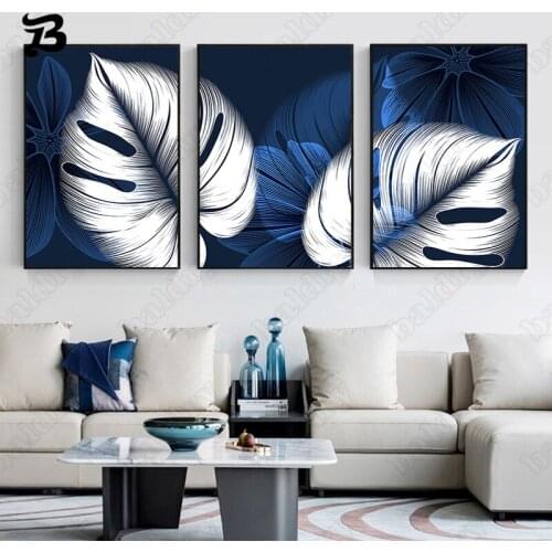 Succulent Leaf Plant Canvas Painting Posters Prints Modern Blue Leaves Wall Art Picture Canvas Painting Nordic Living Room Decor