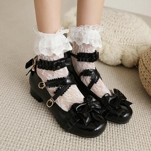 LDHZXC Lolita Shoes Women Japanese Style Vintage Soft Sister Girls High Heels Platform College Student Cosplay Costume Shoes