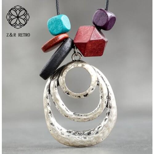 Vintage Wooden Pendants Long Chains Necklace For Women Chokers 2021 Female Sweater Accessories Best Gift For Friends Suspension