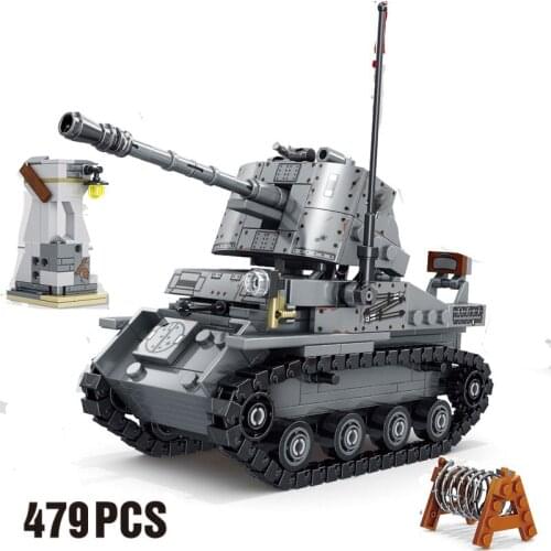 Military Series WWII Destroyer III Tank Accessories DIY Model Soldier Action Figures Building Blocks Toys Gifts