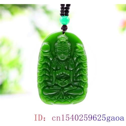 Green Jade Guanyin Pendant Necklace for Gifts Carved Jewelry Men Fashion Charm Natural Amulet Jadeite Women Chinese