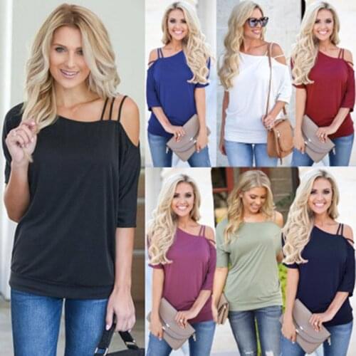 Loose Casual Short T-Shirts Women One Shoulder Off Sexy Cotton T-Shirt Short Sleeve 2021 Summer New Solid Tops Fashion Clothings