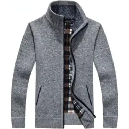 Winter Thickening Mens Cardigan Sweater Stand Collar Knit Sweater Plus Velvet Plus Size Woolen Coat for Men