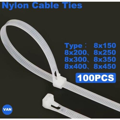 100PCSReleasable nylon cable ties 8*150/200/250/300/400/450may loose slipknot tie reusable packaging Plastic Zip Tie wrap Strap
