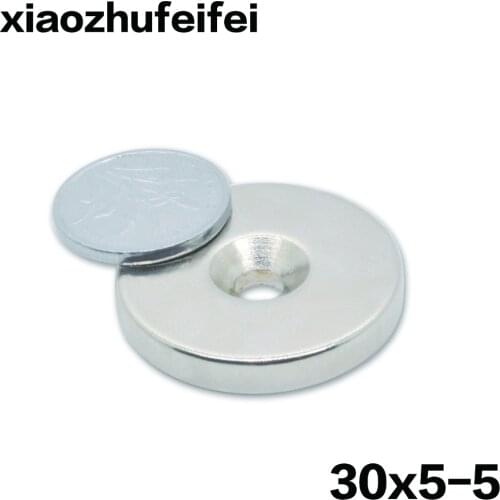 30*5 magnet 50pcs 30mm x 5mm Ring Hole 5mm Strong Round Rare Earth Neodymium Magnet 30x5-5 free shipping