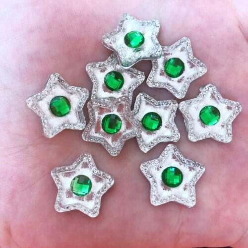 40pcs 16mm Resin Green Star Flatback Rhinestone Child Scrapbooks Wedding DIY Buttons F380*2