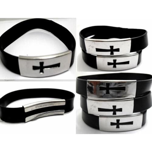 50 PCS Cross Bracelets Stainless steel Band Silicone Wristbands Men Women Fashion Jesus Jewelry Wholesale
