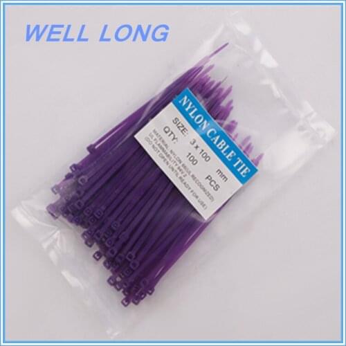 500pcs/lot 3*100mm Purple Nylon Wire Cable Zip Ties, Cable Ties
