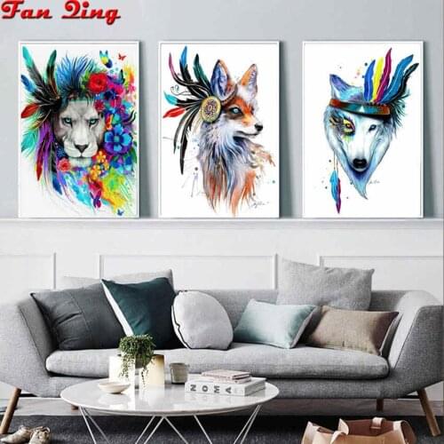 5D Diamond Painting Colorful Lion Fox Wolf DIY Diamond Embroidery Animal Abstract Painting Diamond Mosaic Wall Art Picture