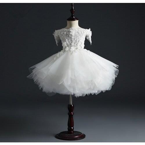 White Lace Newborn Dress Beading Birthday Dress For Baptism Baby Girl Gown Bow Princess Dress Party Wedding Evening Clothes