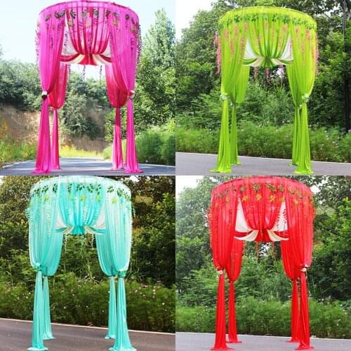 Pure white Round Wedding Princess Canopy Curtain with telescopic rods Stand frame sets 2M Diameter by 3M Tall