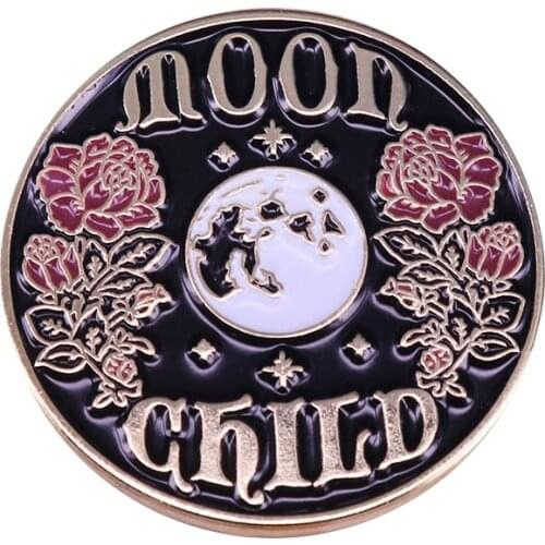 Moon child lapel pin flowers brooch celestial jewelry beautiful art badge
