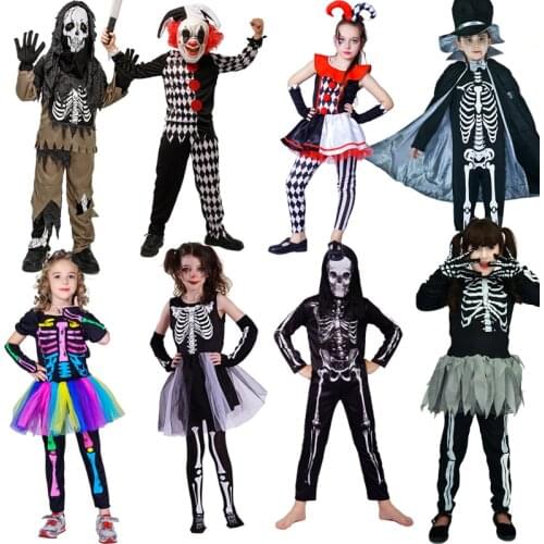 Child Unisex Scary Skull Skeleton Costume Halloween Children Terror Fancy Dress Up Zombie Ghost Outfits Kids Cosplay Party Suits