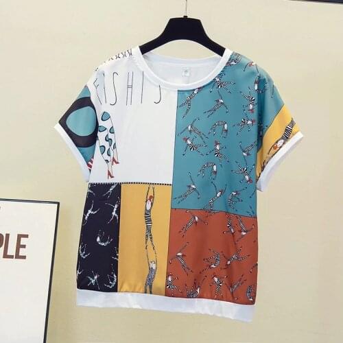 GGRIGHT T Shirts Female Cotton Women Tops Vintage Print Shirts Summer T-Shirt Elastic 2021 Short Sleeve Ladies White Tshirt