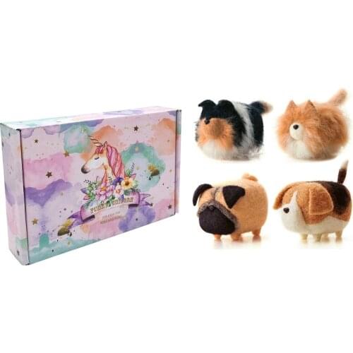 Needle Felting Kits (4x8cm) for Beginner Mini Dog Felting Mat Felting Needles Finger Guards Instructions DIY Craft with Gift Box