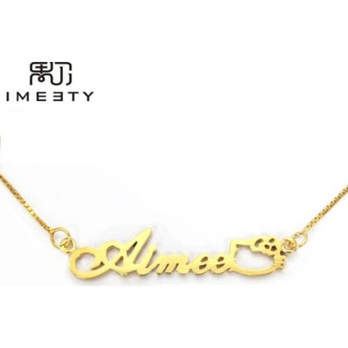 IMEETY personalized kids necklace silver girl nameplate necklace handmade custom cat baby name necklaces gift