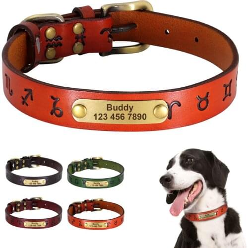 Custom Leather Dog Collar Personalized Dog Collars Leather Gold Buckle German Shepherd Pet ID Collar For Small Medium Large Dogs