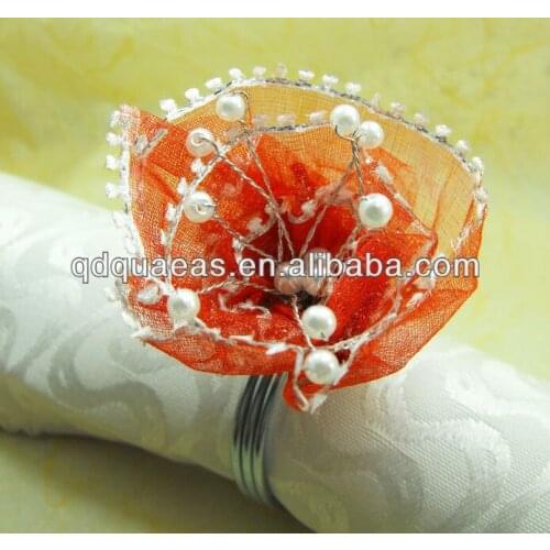 Red lace beaded wedding napkin ring, napkin holder