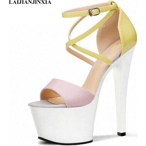 LAIJIANJINXIA New Fashion Wedding Shoes 17cm High Heels shoes women sexy pump ankle strap shoes summer sandals womens shoes
