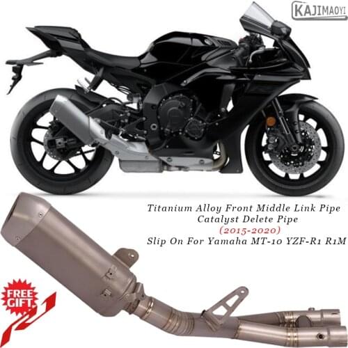 Motorcycle Exhaust Modified Titanium Alloy Middle Link Pipe Catalyst Delete Pipe Slip On For Yamaha MT-10 YZF-R1 R1M 2015 - 2020