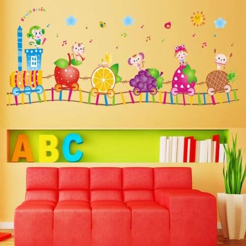 Cartoon Fruit Train Wall Stickers for Kids room Children Bedroom Nursery Home Decoration Vinyl Removable Art Murals Wall Decals