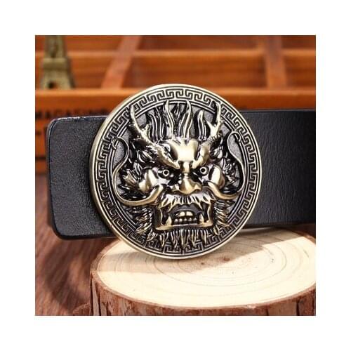 Personality Mens Chinese Dragon Smooth Buckle Belt Tiger Head Buckle Crocodile Wool Head Buckle Mens Belt