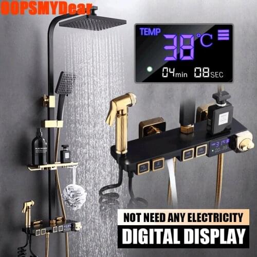 Hot Cold Shower Set Bathroom Smart Thermostatic Shower System Wall Mount Square Head SPA Rainfall Bath Faucet Luxury Full Kit