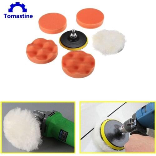 6 Pcs 3 Inch Polishing Pads Sponge and Woolen Polishing Waxing Buffing Pad Kit Set with M10 Drill Adapter