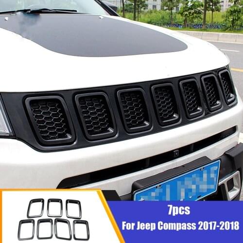 For Jeep for Compass 2017 2018 Chrome ABS Car Front Grille Protectors Cover Trim Front up Grid Grill Racing Car-styling
