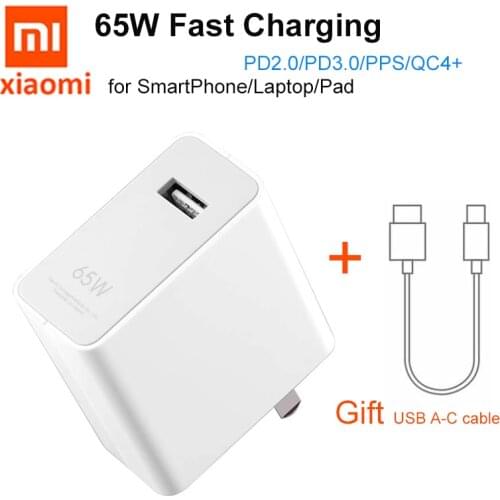 Original Xiaomi Mi 65W Fast Charger for Xiaomi 10 Pro 50W Max 40 Minutes Macbook air laptop Smartphone PD2.0 PD3.0 PPS / QC4