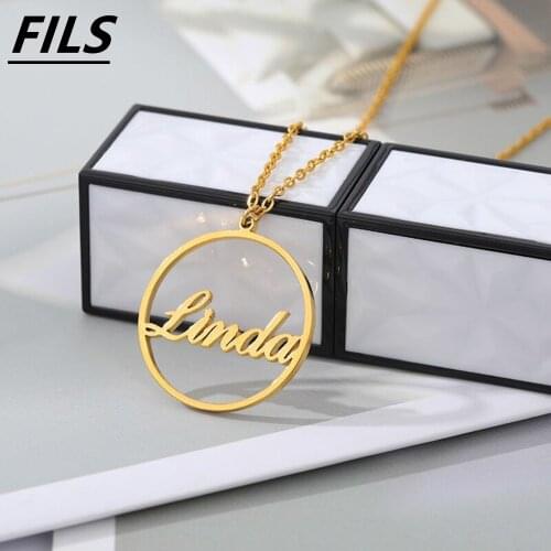 Fils New Custom Necklace Men Round Hollow Out Choker Stainlesss Steel Name Custom Decorative Necklace For Women Birthday Gift