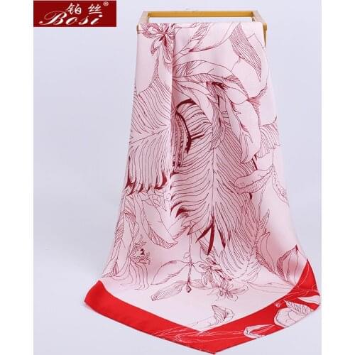BOSI Square Scarf Flowers Women print Multicolor Silk Satin Shawl for Fashion Luxury Brand Ladies Hijab Bandana Scarves 90*90cm