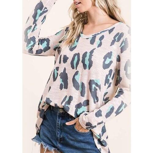 Casual Leopard Shirts Elegant Office Lady V-Neck Women Long Sleeve T-Shirt V-neck Leopard Print Large Size Casual Top Tee Blouse