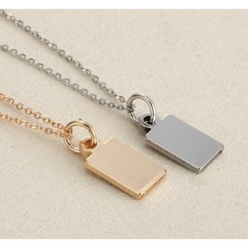 Stainless Steel Blank Glossy Rectangular Pendant Necklace 8*15mm Gold Unisex Simple Geometric Jewelry Can Engrave Word Wholesal