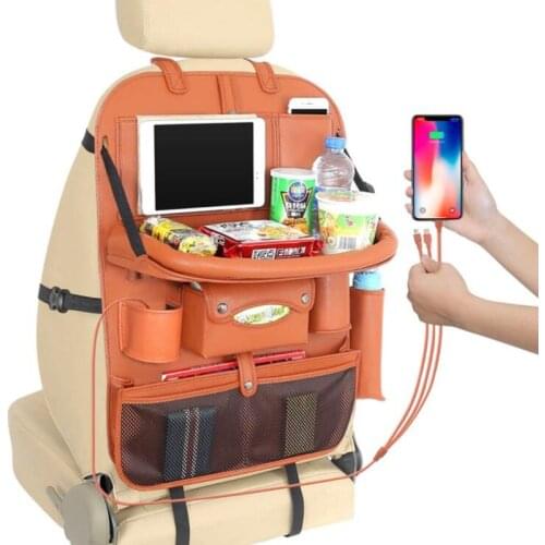 3 USB Car Organizer Bag Seat Back Charge Phone Stowing Tidying Storage Auto Accessories Back Seat Kid Table Drink Holder Travel