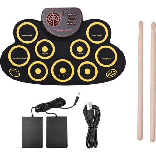 Foldable Electronic Drum Pad Digital Drum 10 Rhythms Record 3.5mm Microphone Input Headphone Monitoring External Speaker Output
