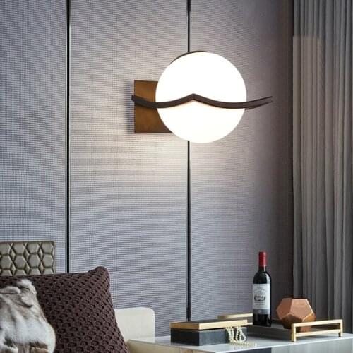 Nordic Modern E27 LED Wall Lamp Glass Ball Bathroom Bedroom Bedside American Retro Wall Light Corridor Stair Decor Lighting