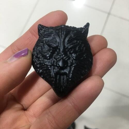 Natural Crystal Obsidian Wolf head Crafts Statue Halo Stone Statue Home Decoration Quartz Art Therapist Guardian