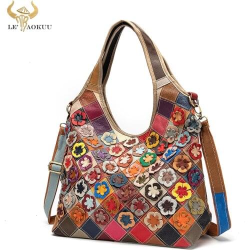 Multi-Color Genuine Leather Famous Luxury Ladies Patchwork Large Shopper Handbag Shoulder bag Women Design Female Tote bag 649