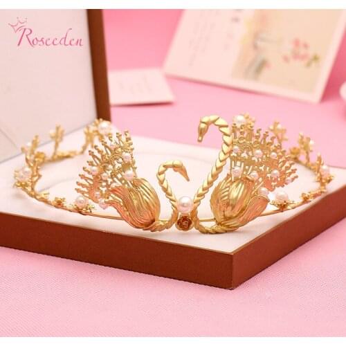 Special Design Retro Double Gold Swan wedding Tiaras and crowns Bridal Hair Accessories RE300